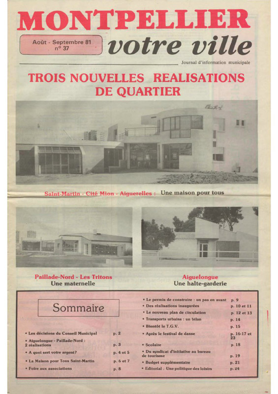 Une du magazine Montpellier, votre ville - journal d'information municipale - septembre 1981