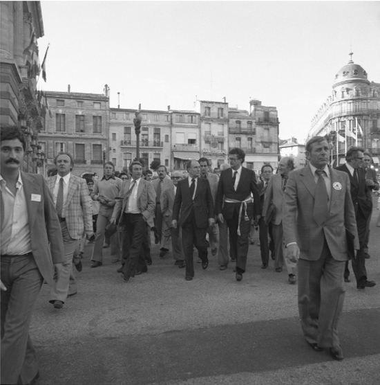 Georges Frêche et François Mitterrand lors de la journée parlementaire du groupe socialiste à Montpellier
