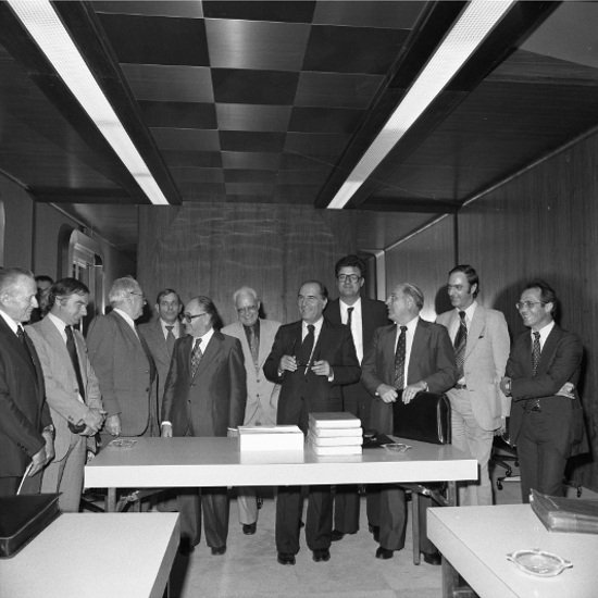 Georges Frêche et François Mitterrand lors de la journée parlementaire du groupe socialiste à Montpellier 